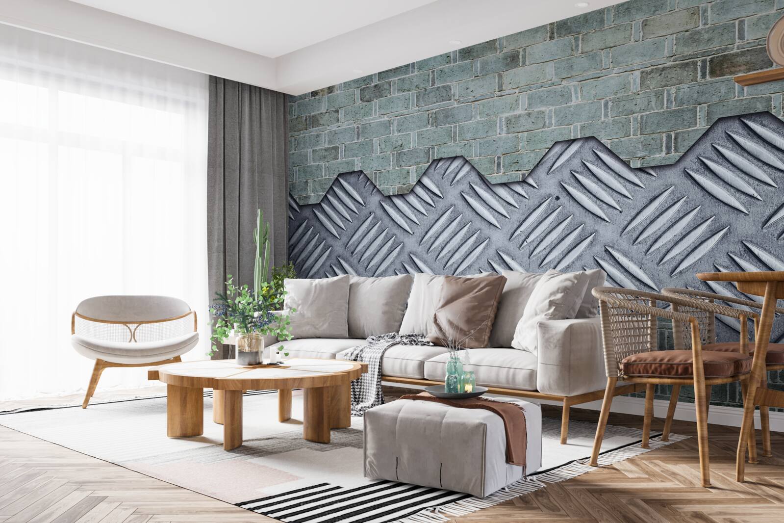 Fotobehang bakstenen muur met aluminium beplating