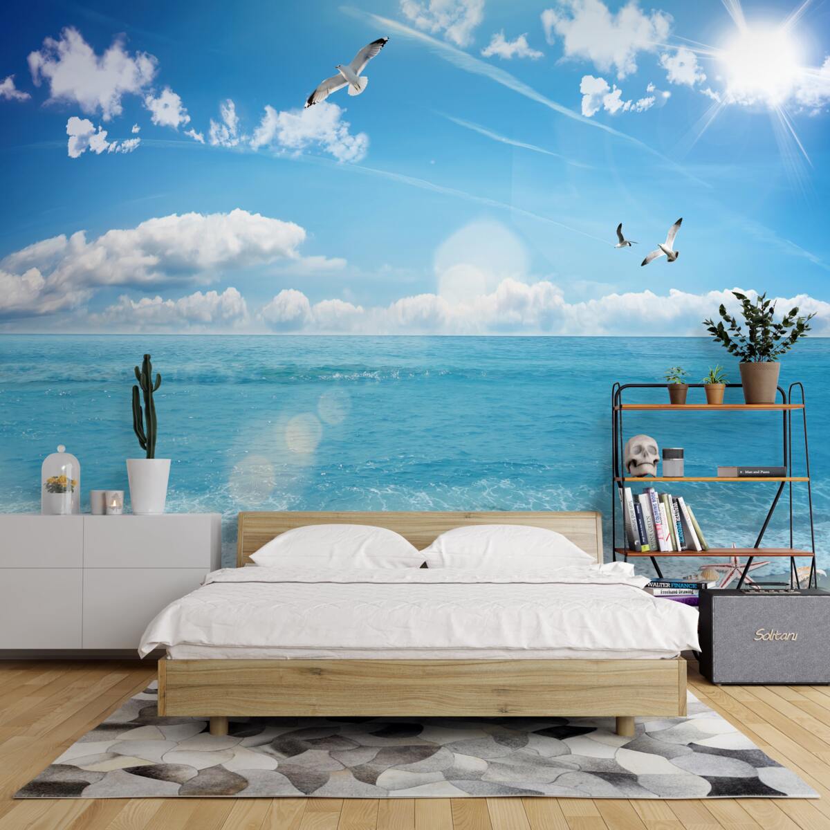 Fotobehang meeuwen boven blauwe golven