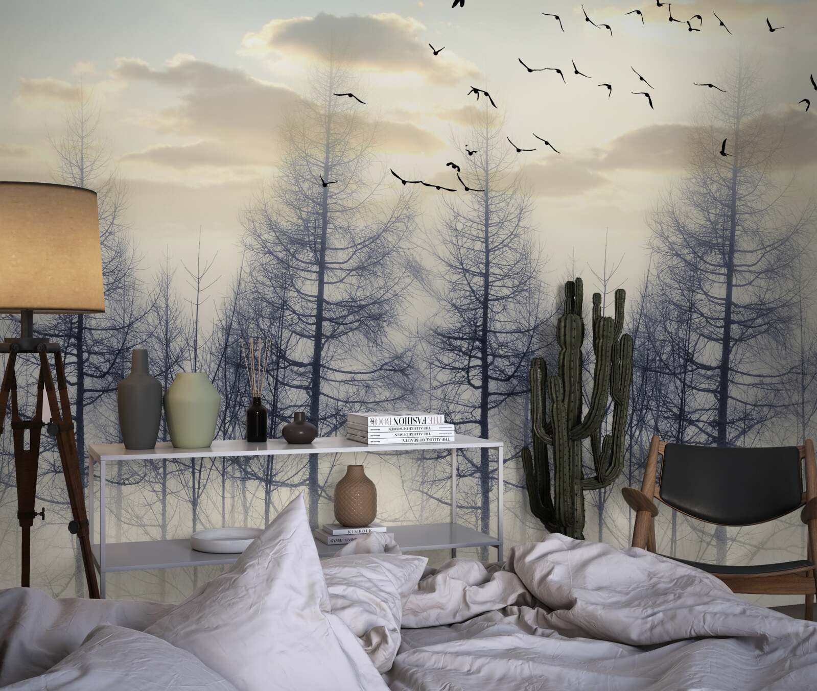 Fotobehang vroege dageraad in mistige bossen