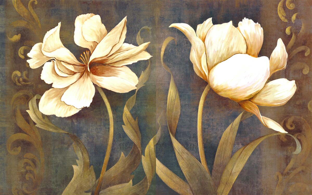 Fotobehang twee grote beige bloemen