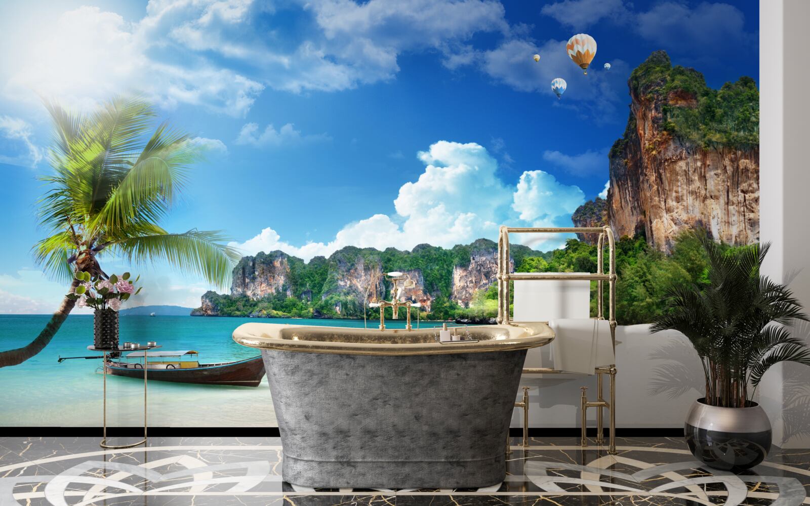 Fotobehang dok op een verlaten eiland