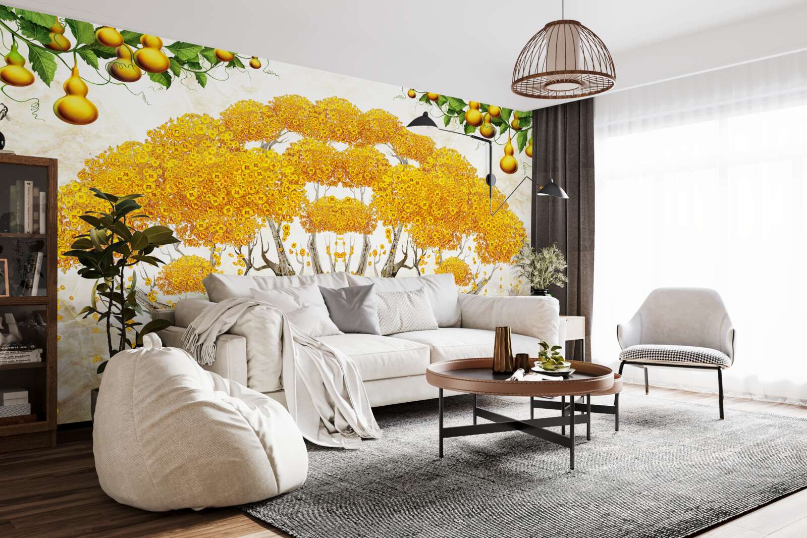 Fotobehang bij zonsondergang een boom met een gele kroon