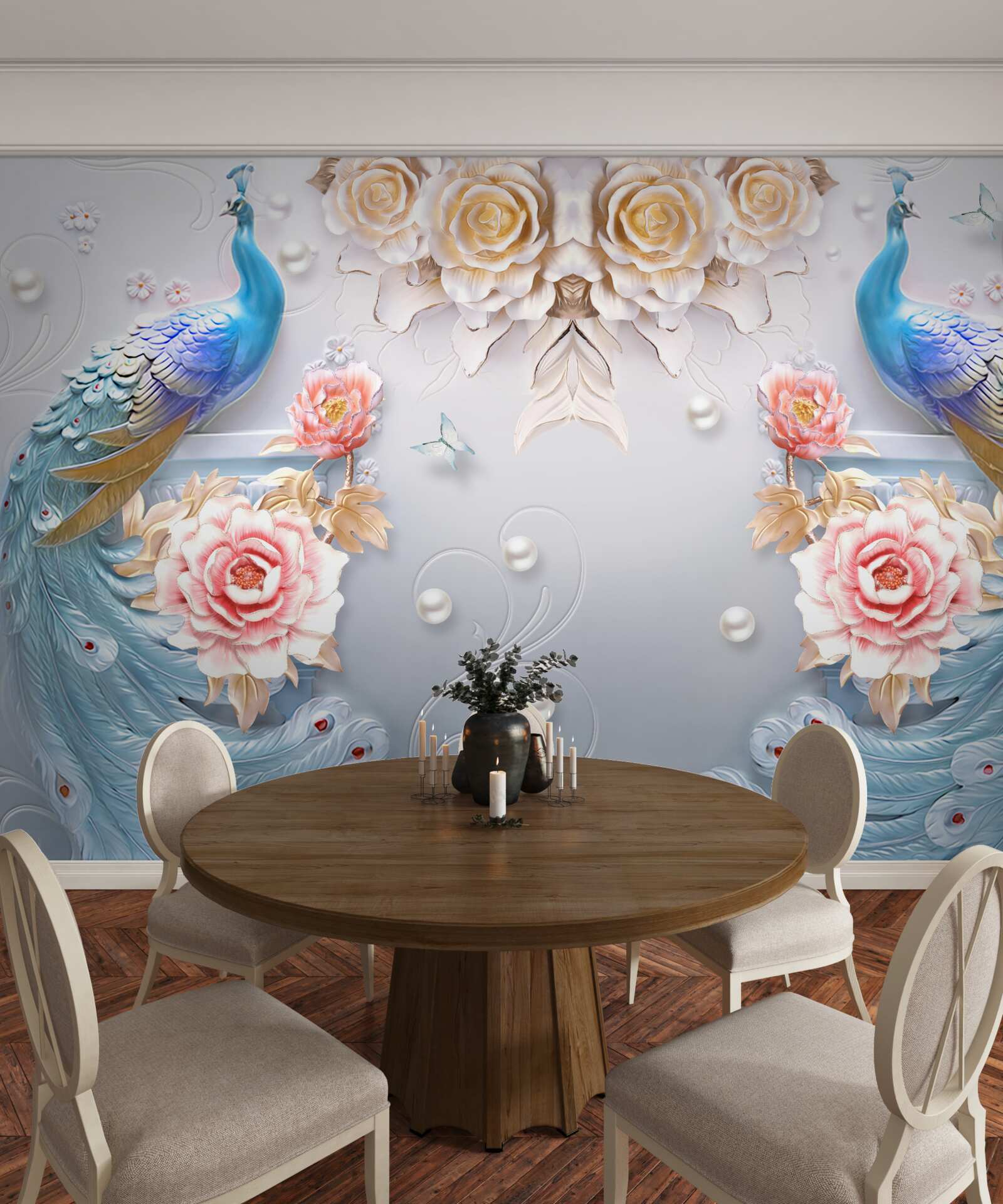 Fotobehang pauw en zijn partner met rozen