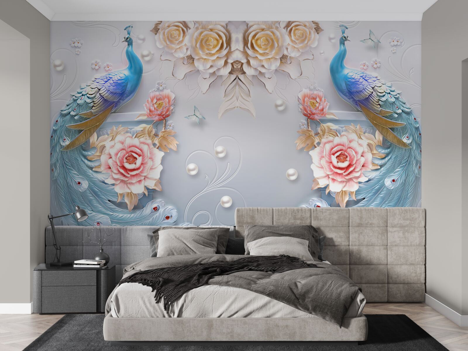 Fotobehang pauw en zijn partner met rozen