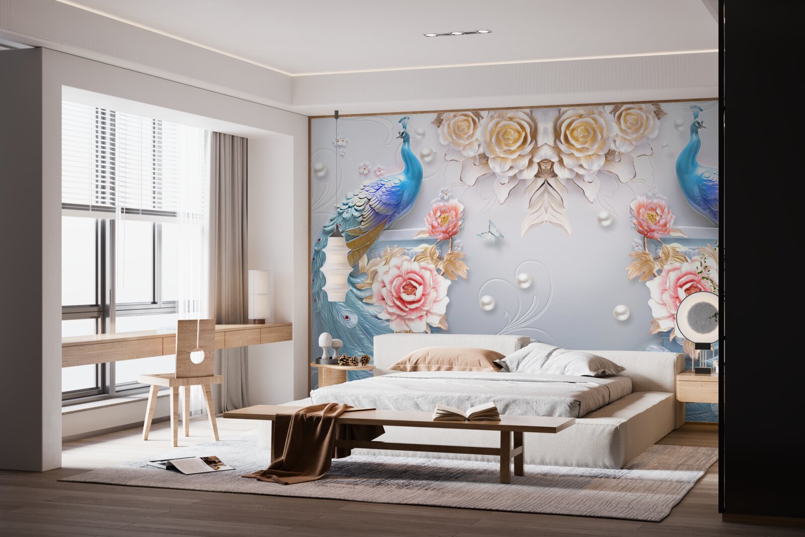 Fotobehang pauw en zijn partner met rozen