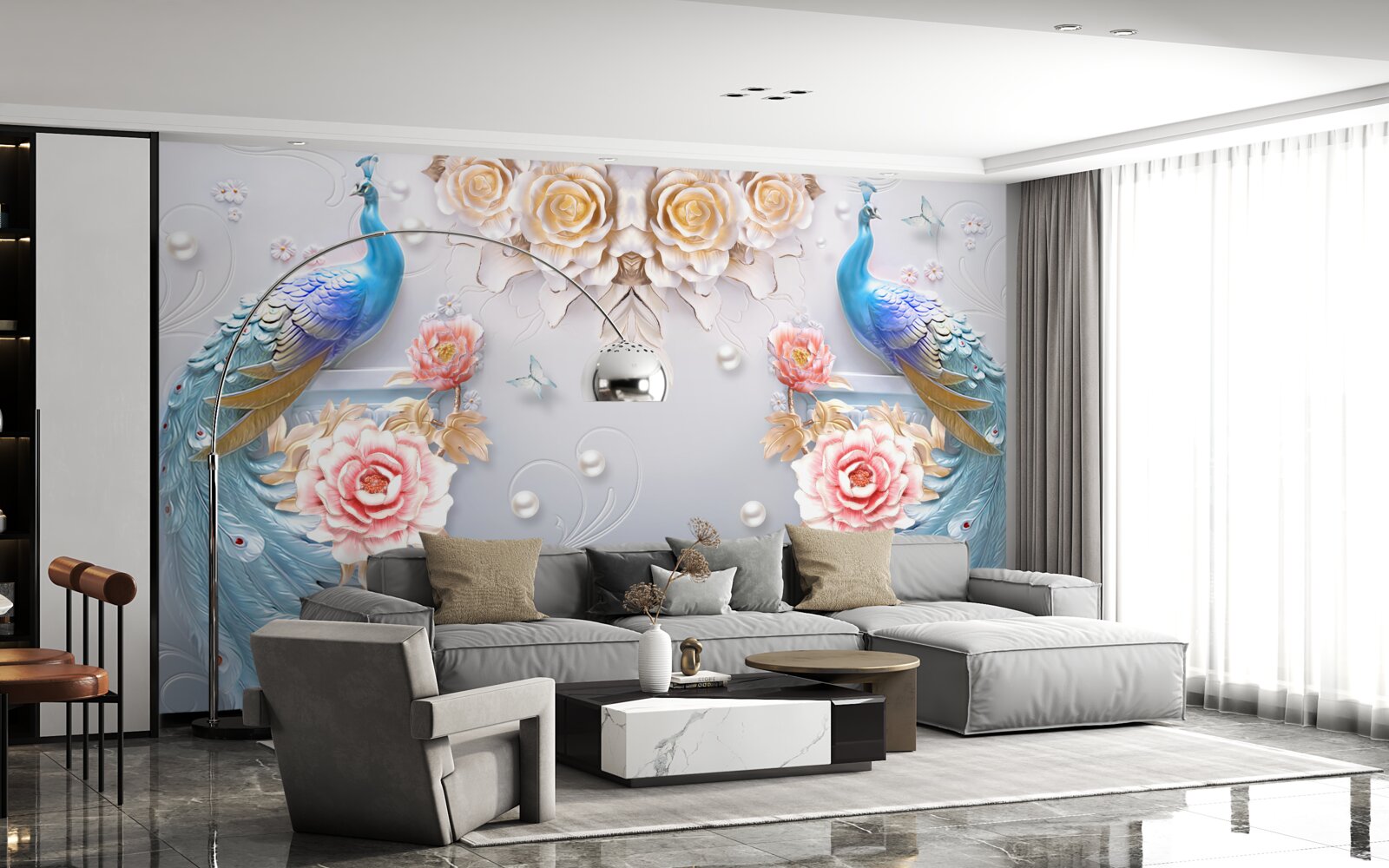 Fotobehang pauw en zijn partner met rozen