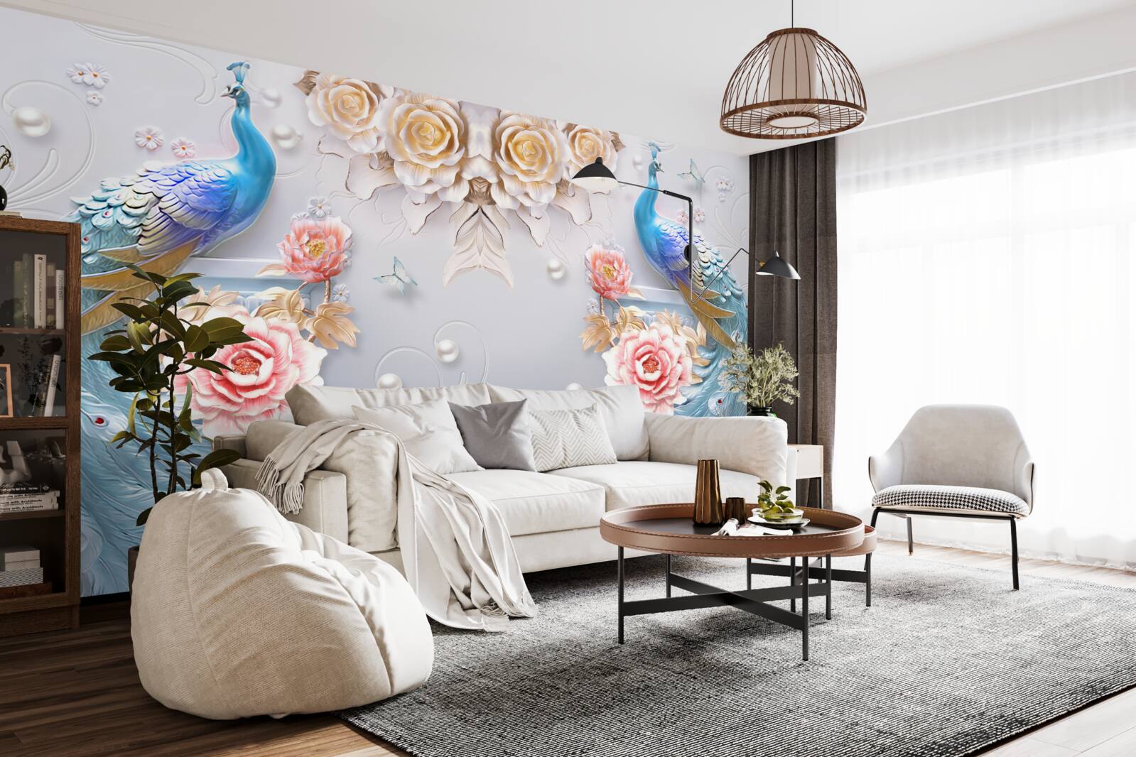 Fotobehang pauw en zijn partner met rozen