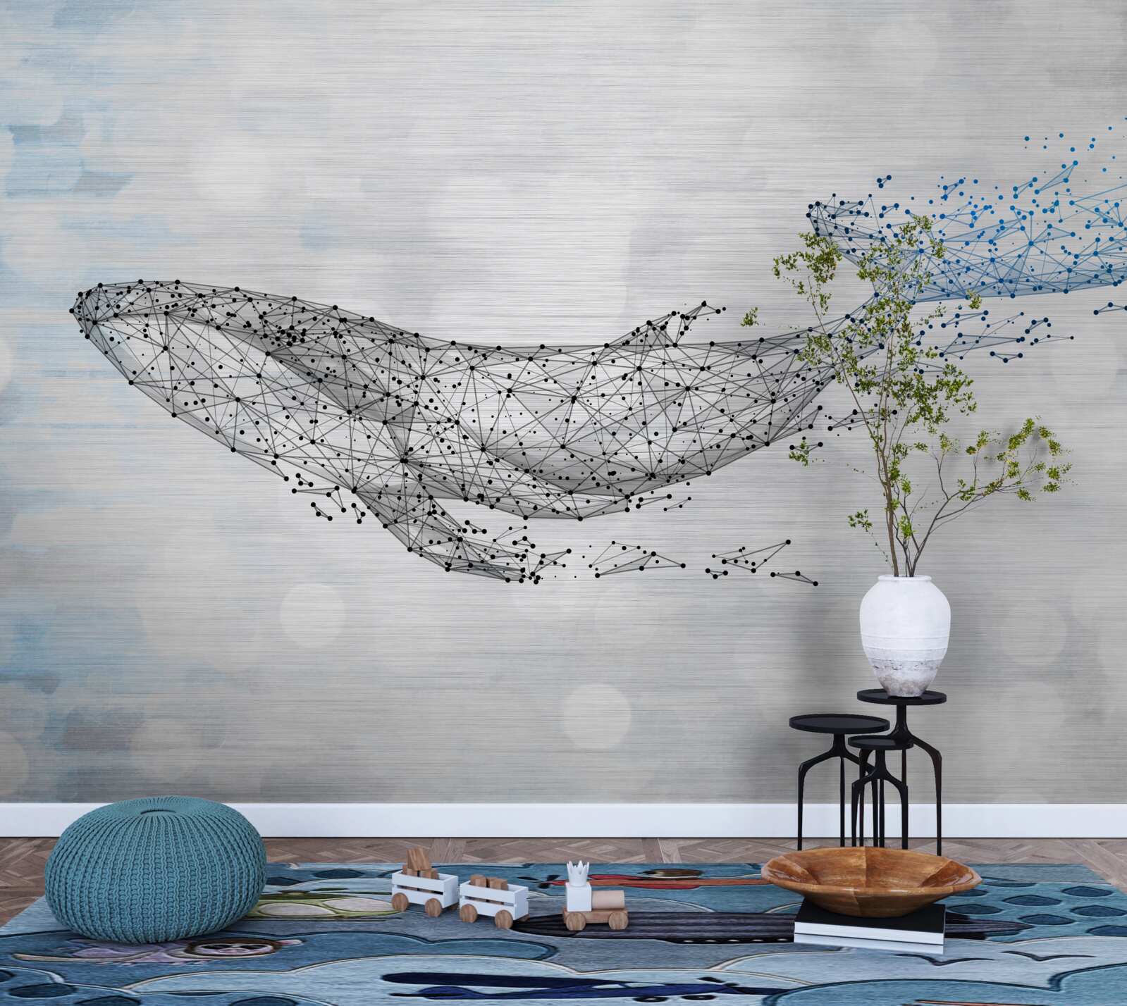 Fotobehang witte walvis in een metamorfose van abstractie