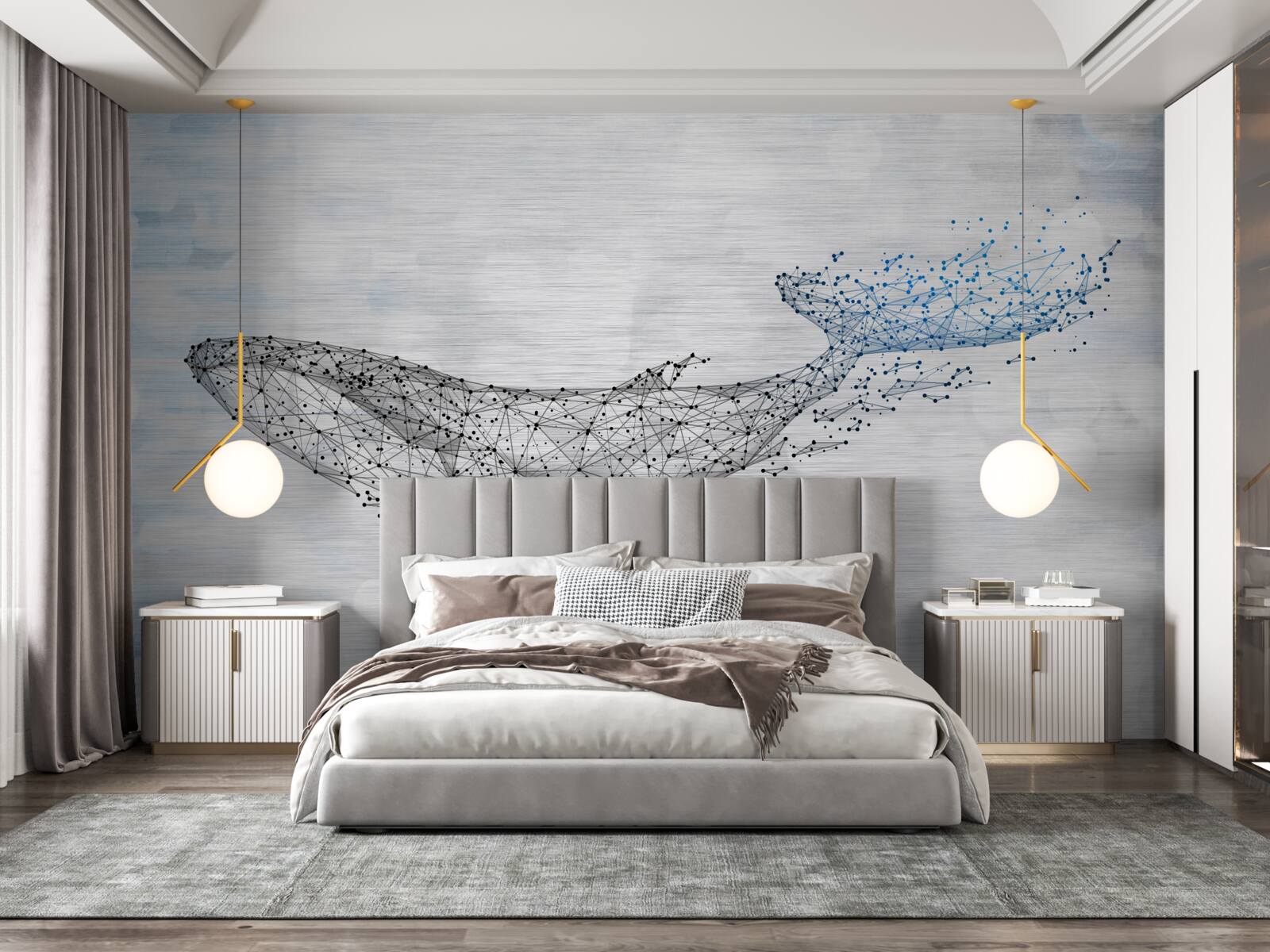 Fotobehang witte walvis in een metamorfose van abstractie