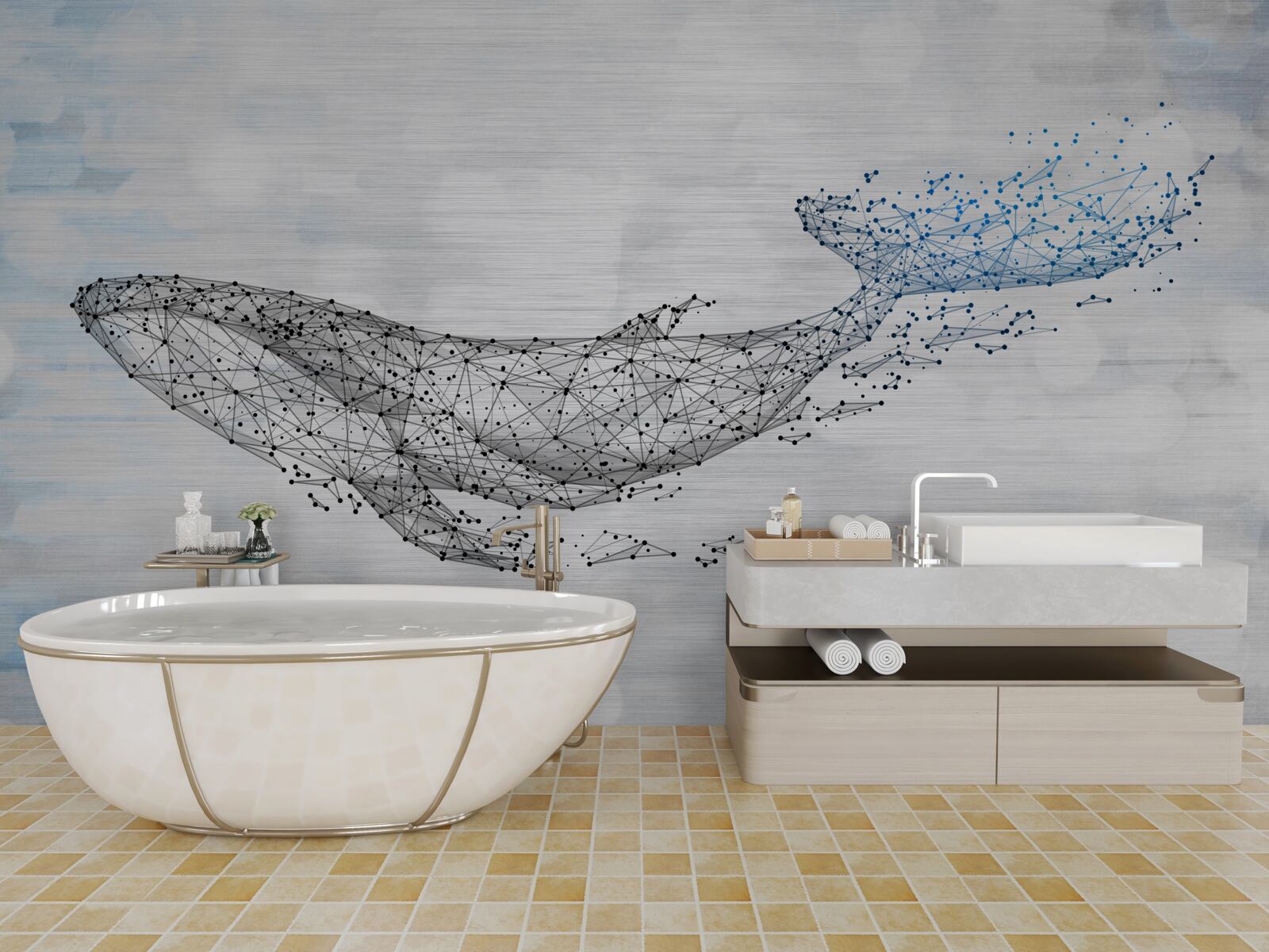 Fotobehang witte walvis in een metamorfose van abstractie