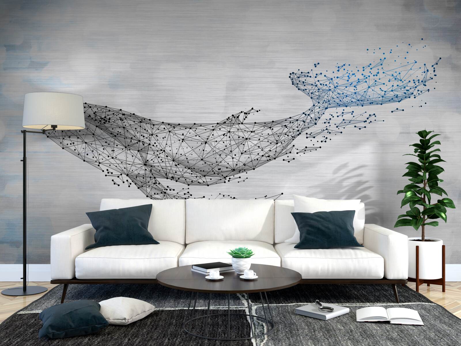 Fotobehang witte walvis in een metamorfose van abstractie