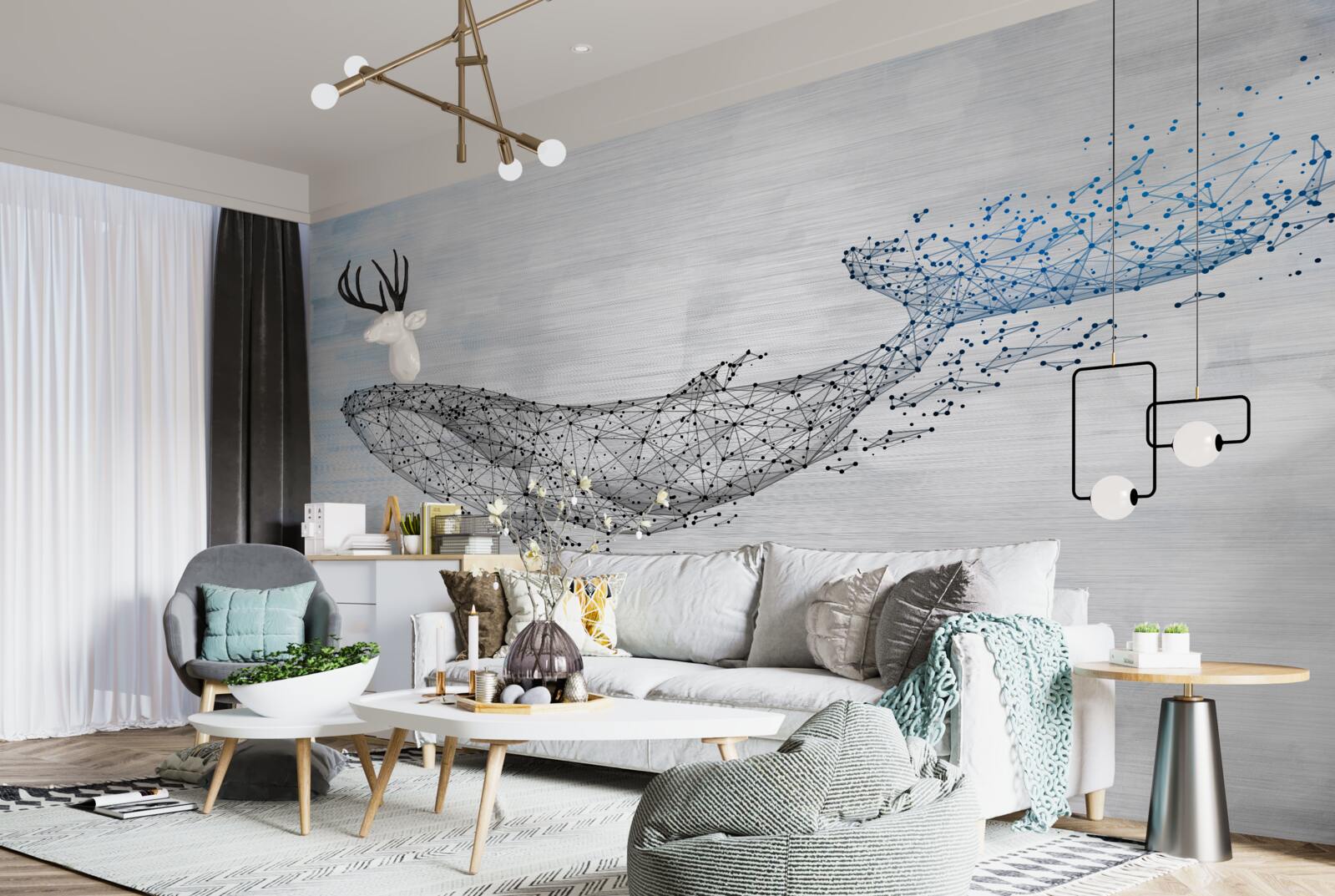 Fotobehang witte walvis in een metamorfose van abstractie