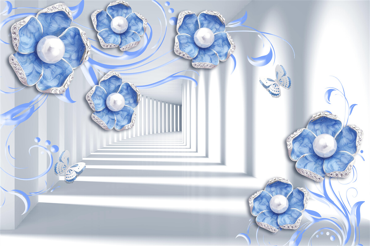 Fotobehang blauwe flora in de passage