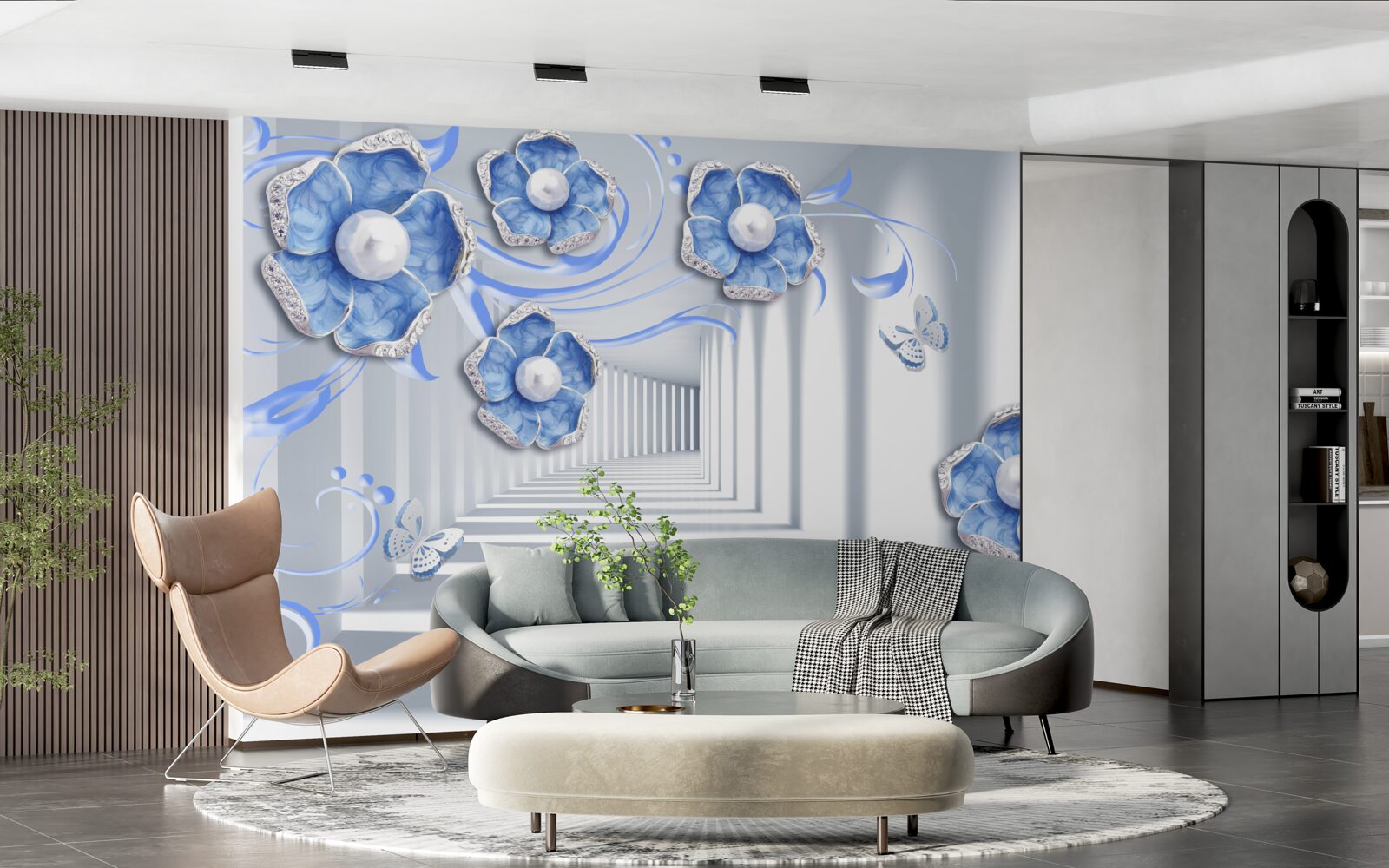 Fotobehang blauwe flora in de passage