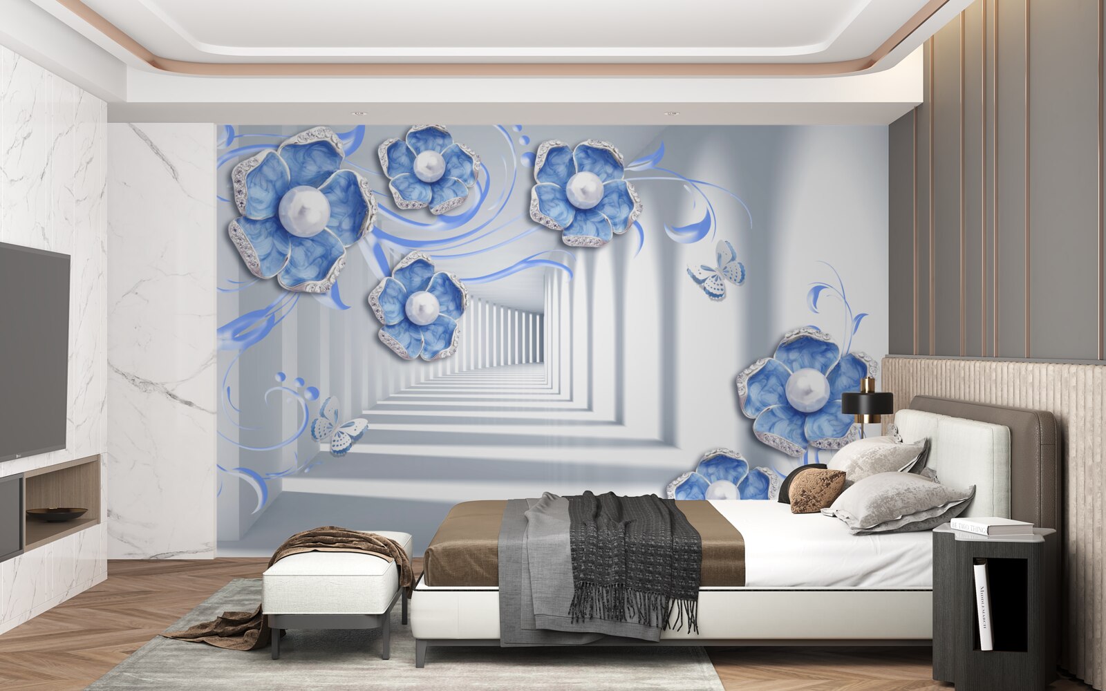 Fotobehang blauwe flora in de passage