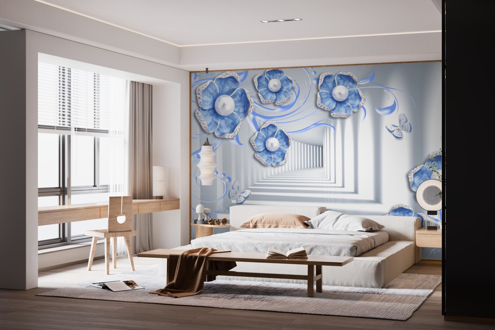 Fotobehang blauwe flora in de passage