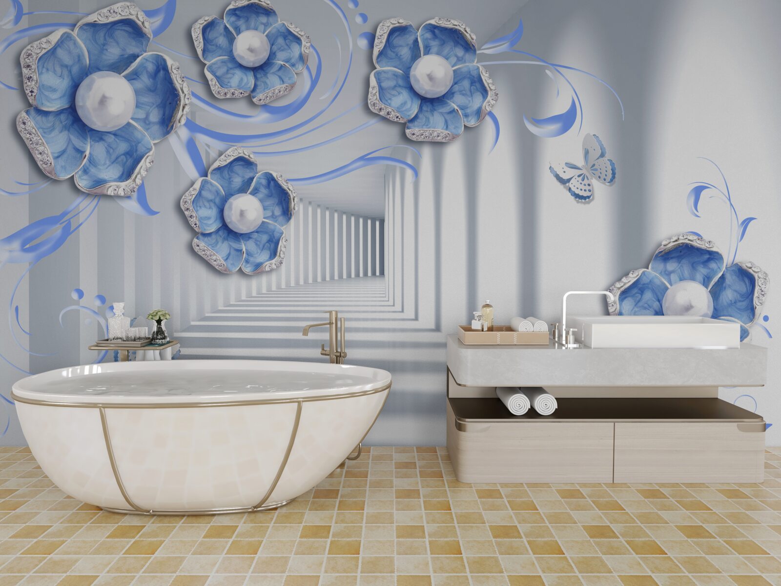 Fotobehang blauwe flora in de passage