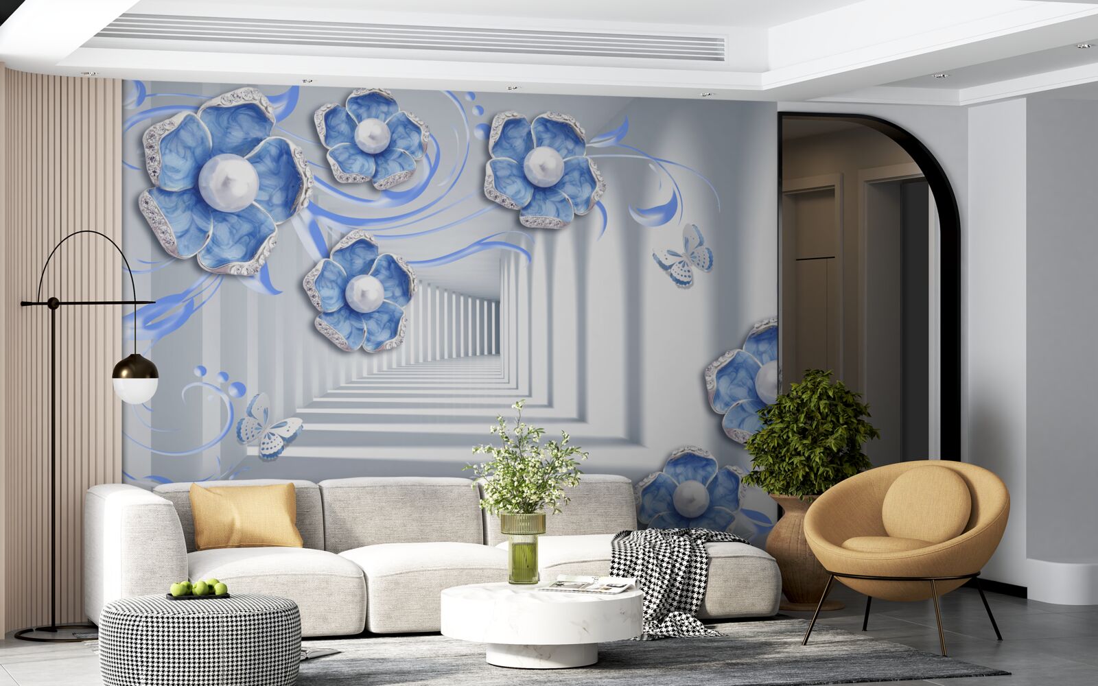 Fotobehang blauwe flora in de passage