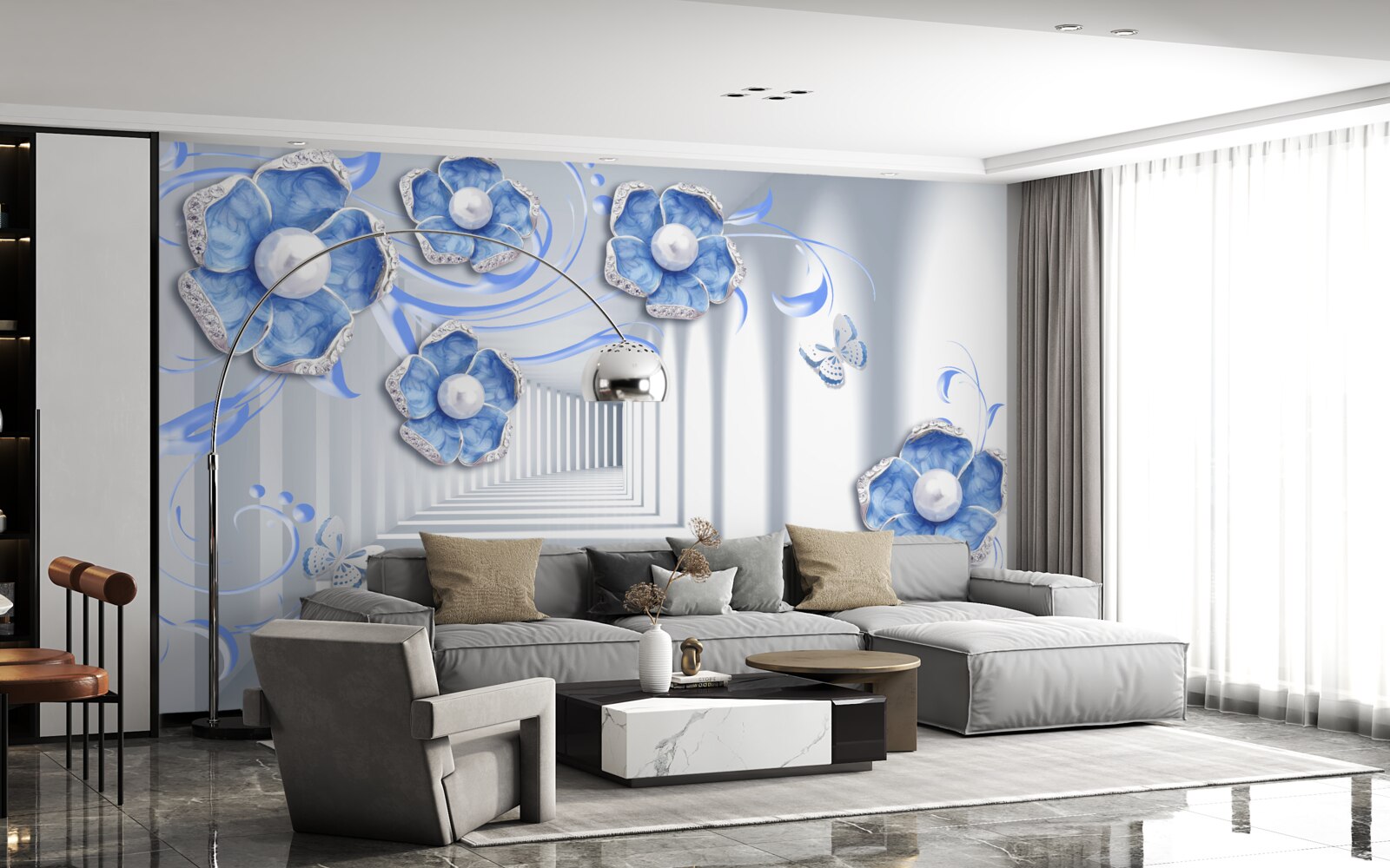 Fotobehang blauwe flora in de passage