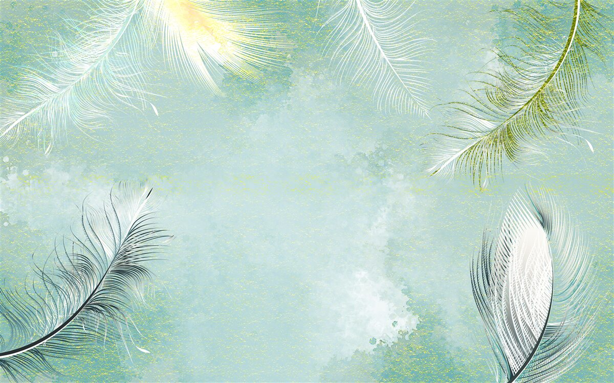 Fotobehang subtiele turquoise veer gratie