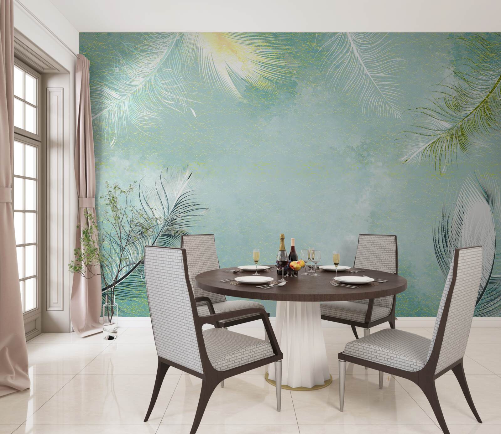 Fotobehang subtiele turquoise veer gratie