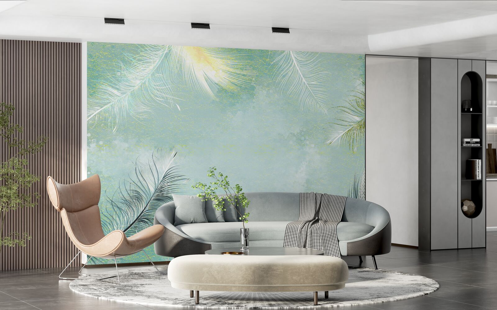 Fotobehang subtiele turquoise veer gratie