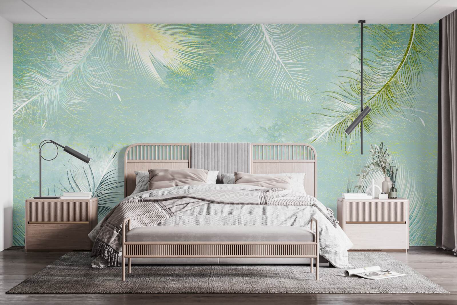 Fotobehang subtiele turquoise veer gratie