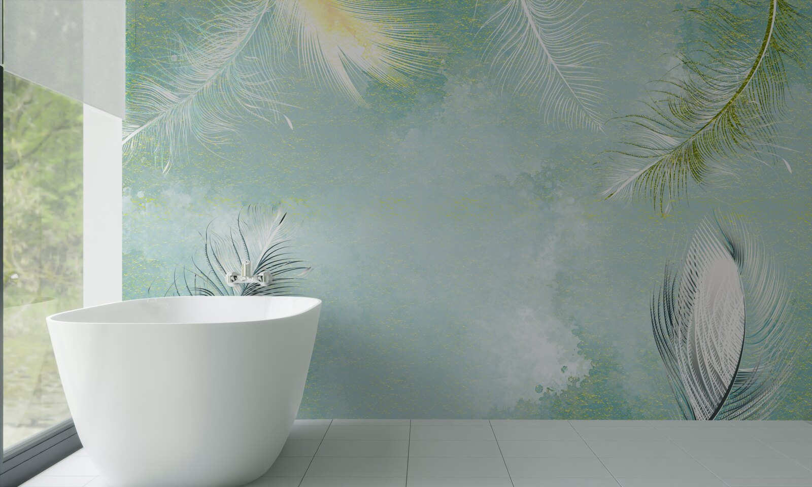 Fotobehang subtiele turquoise veer gratie