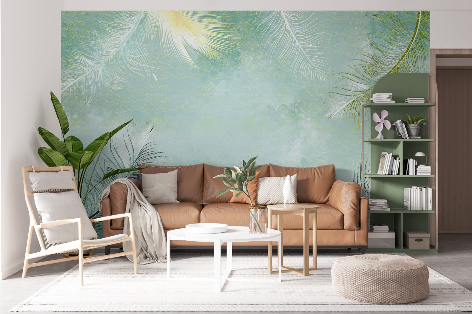 Fotobehang subtiele turquoise veer gratie