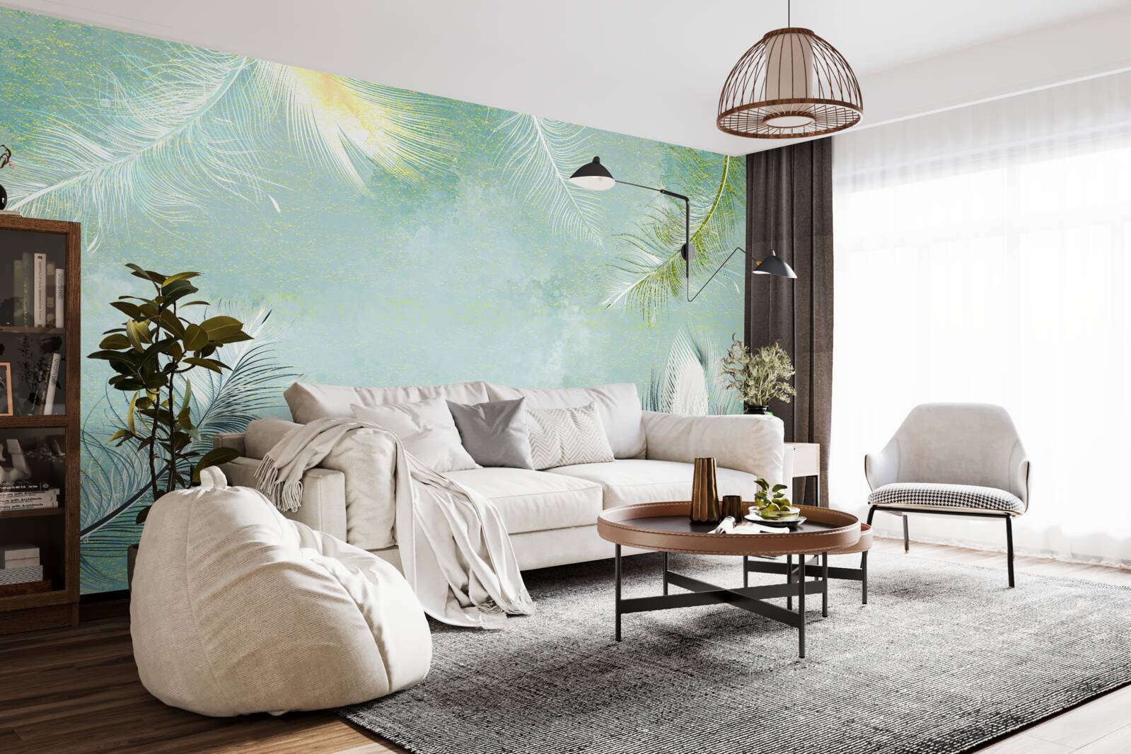 Fotobehang subtiele turquoise veer gratie