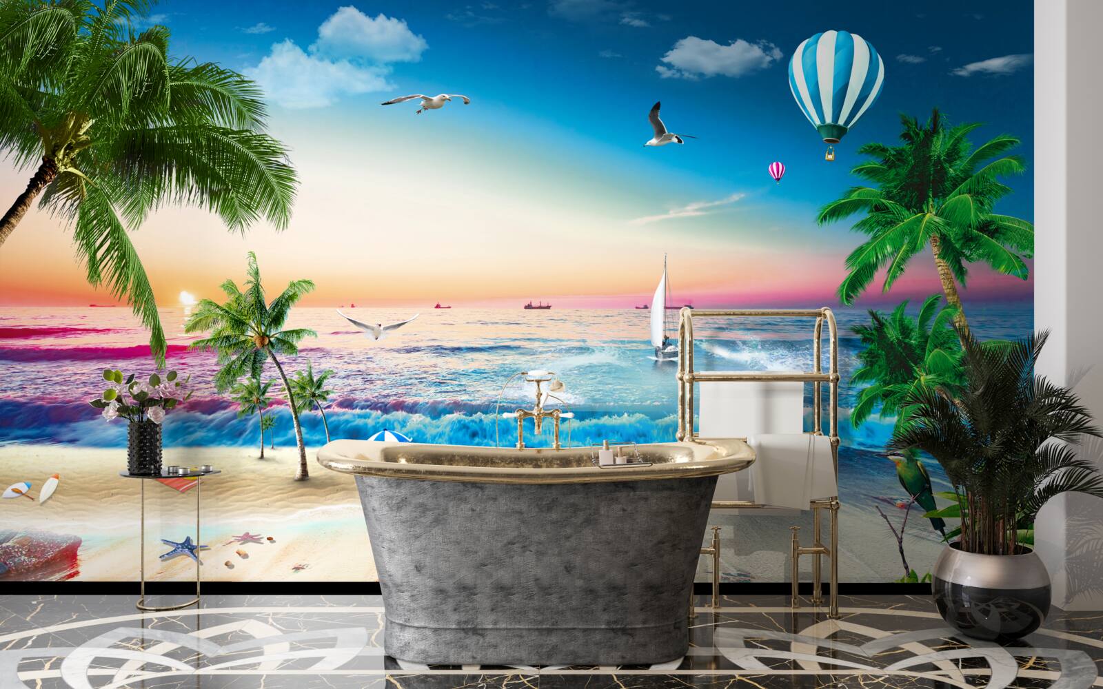 Fotobehang marineschilderij met golf