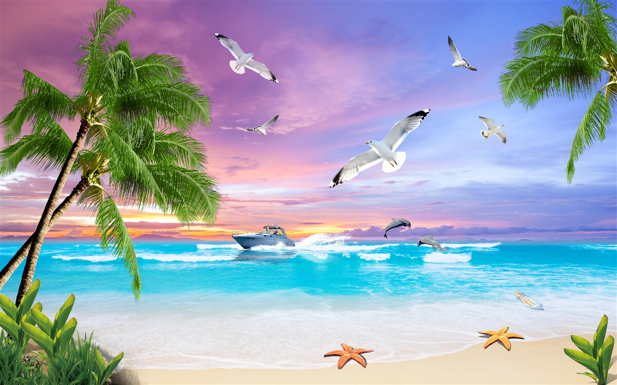 Fotobehang tropische kust en boot