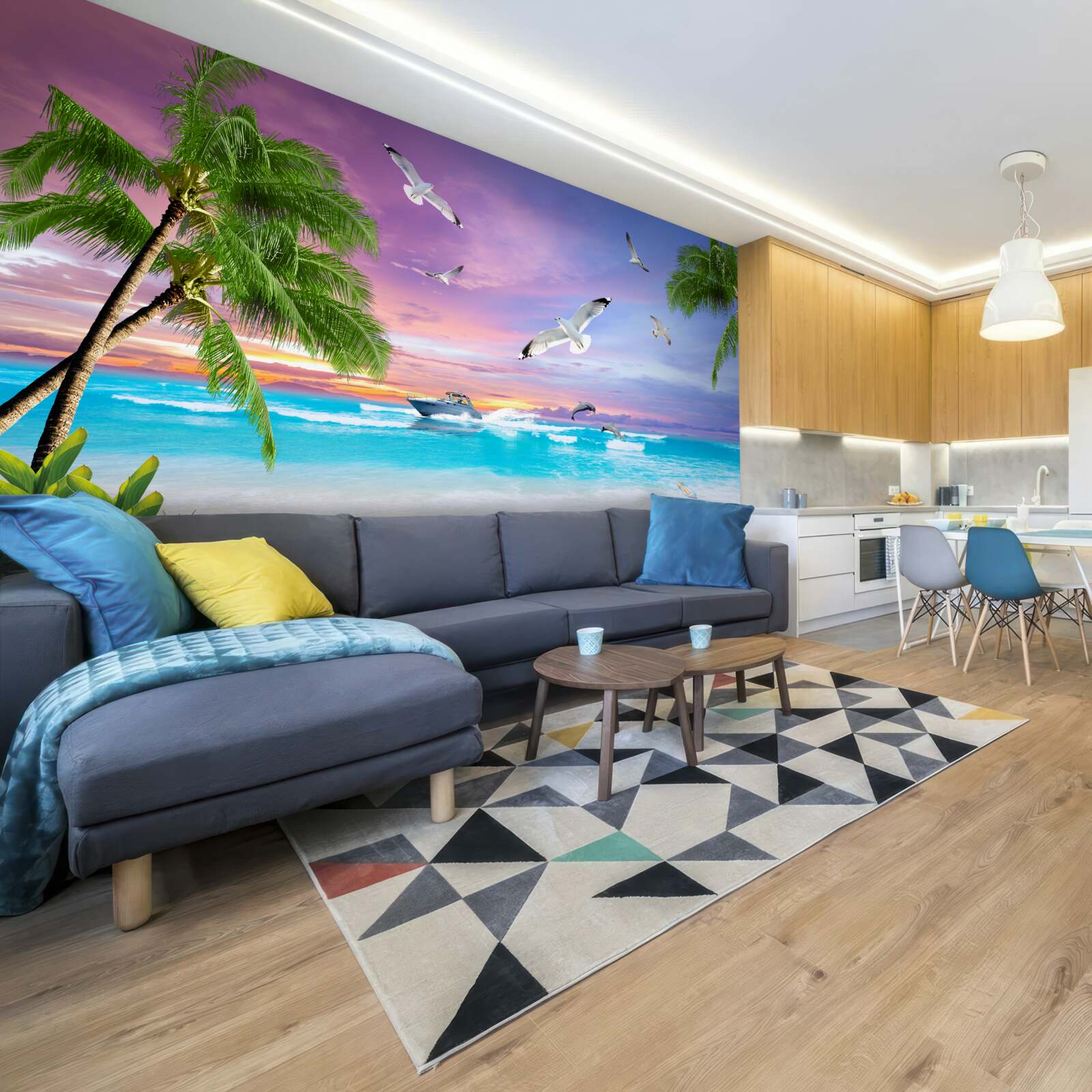 Fotobehang tropische kust en boot