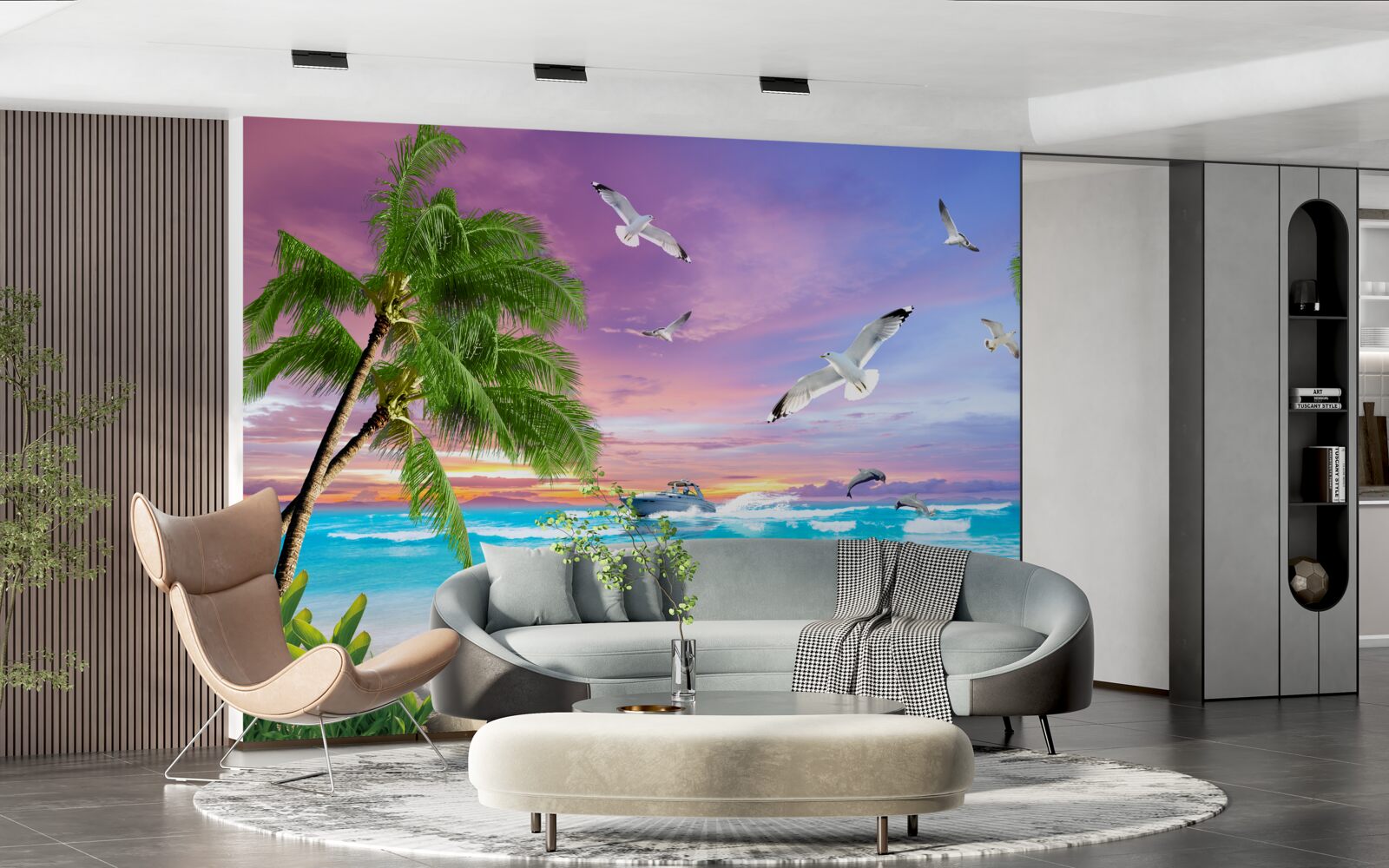 Fotobehang tropische kust en boot