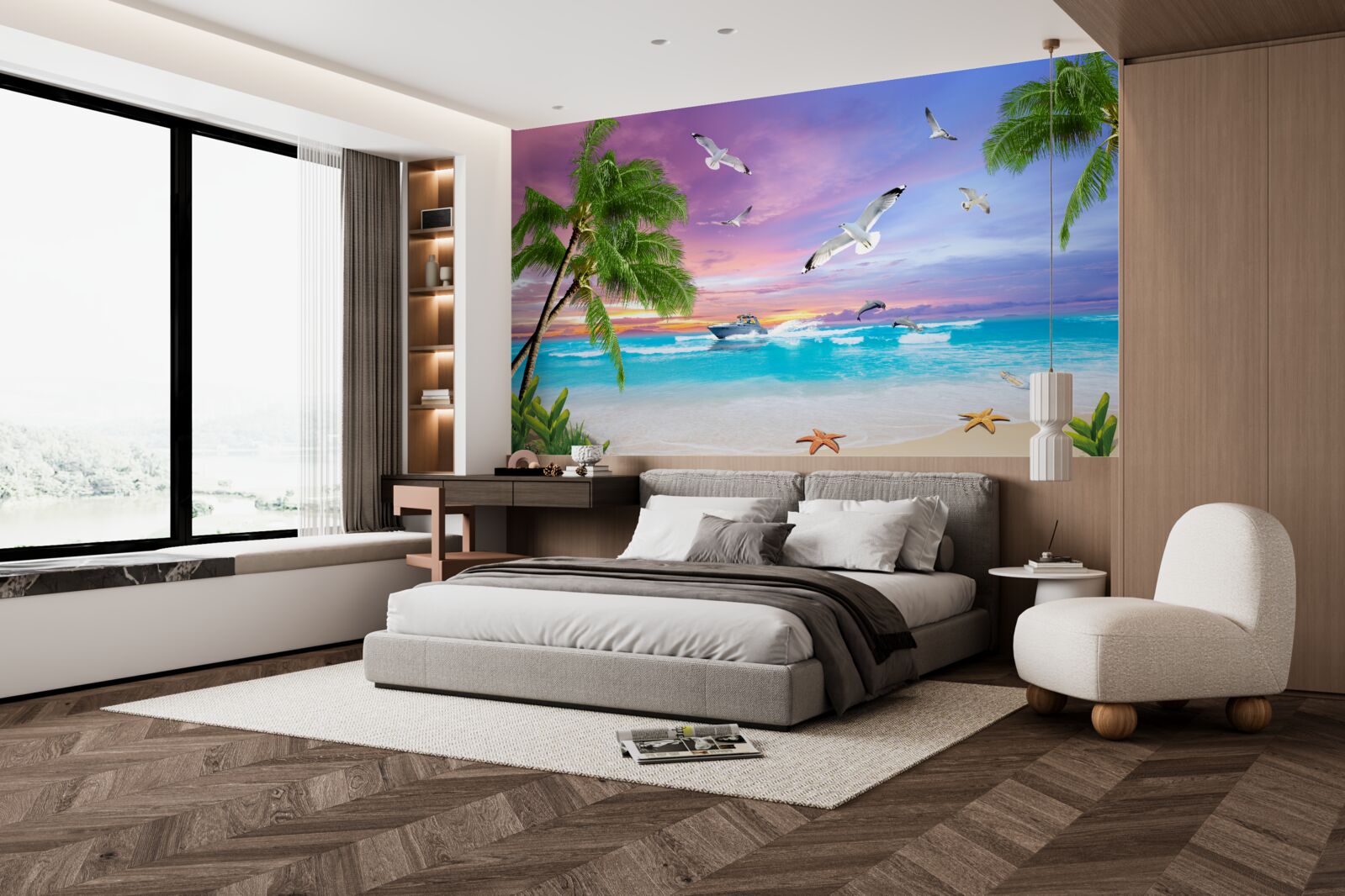 Fotobehang tropische kust en boot