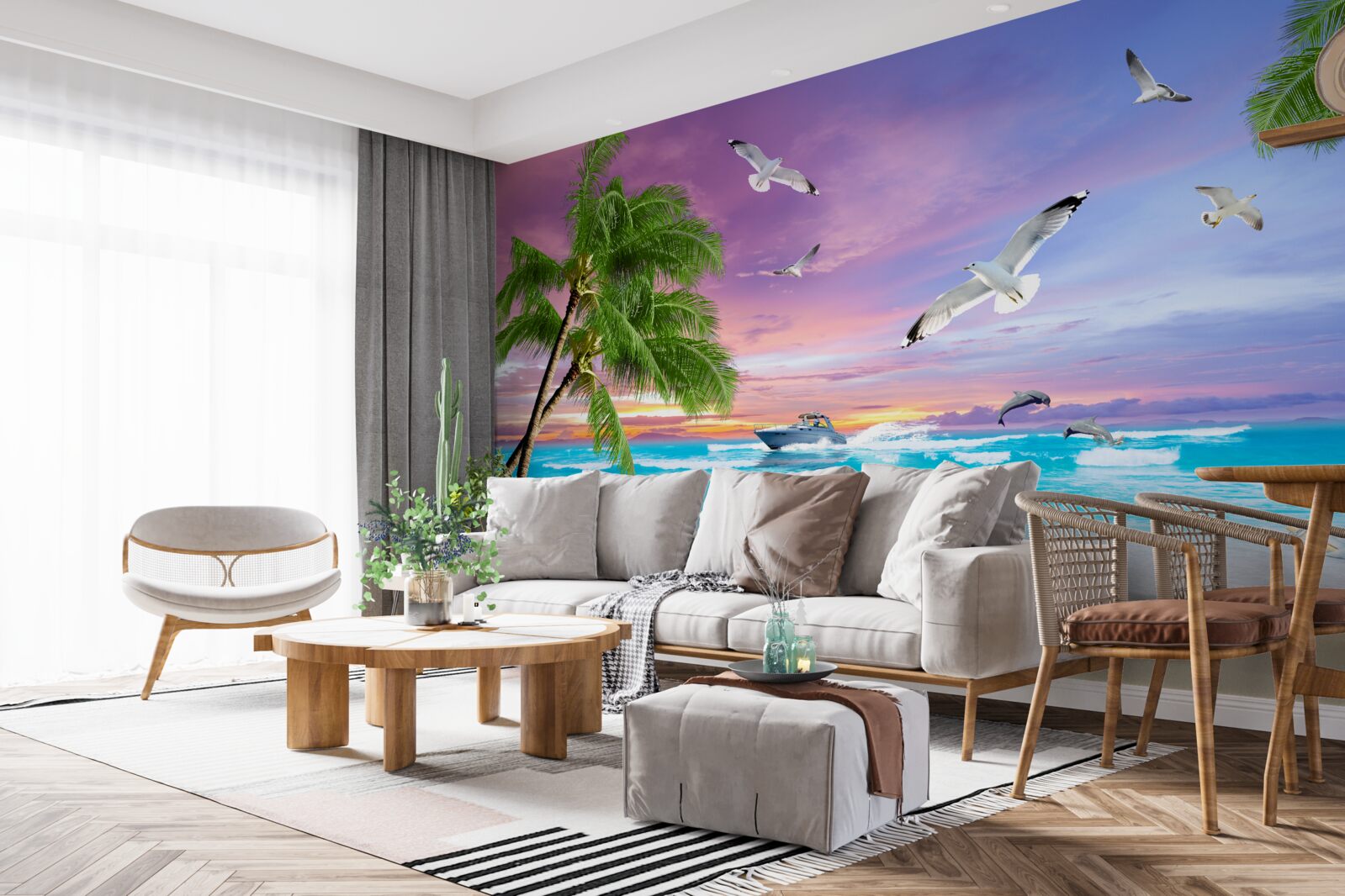 Fotobehang tropische kust en boot