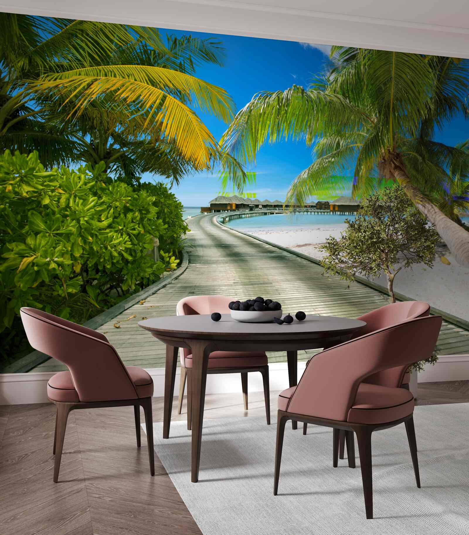 Fotobehang Pad naar huisjes aan zee