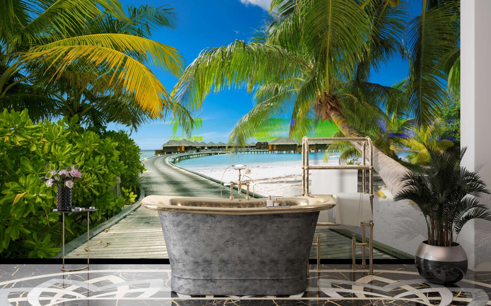 Fotobehang Pad naar huisjes aan zee