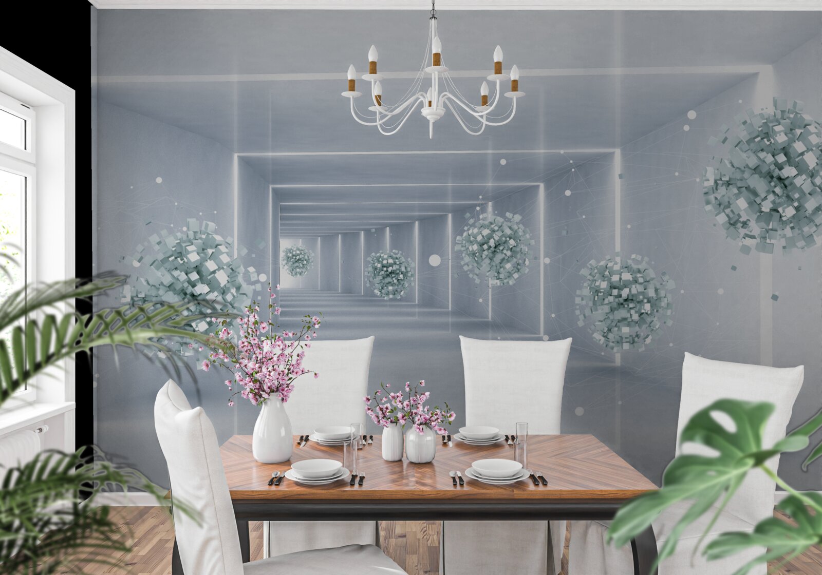 Fotobehang zicht op de tunnel en de bollen die zich in de verte uitstrekken