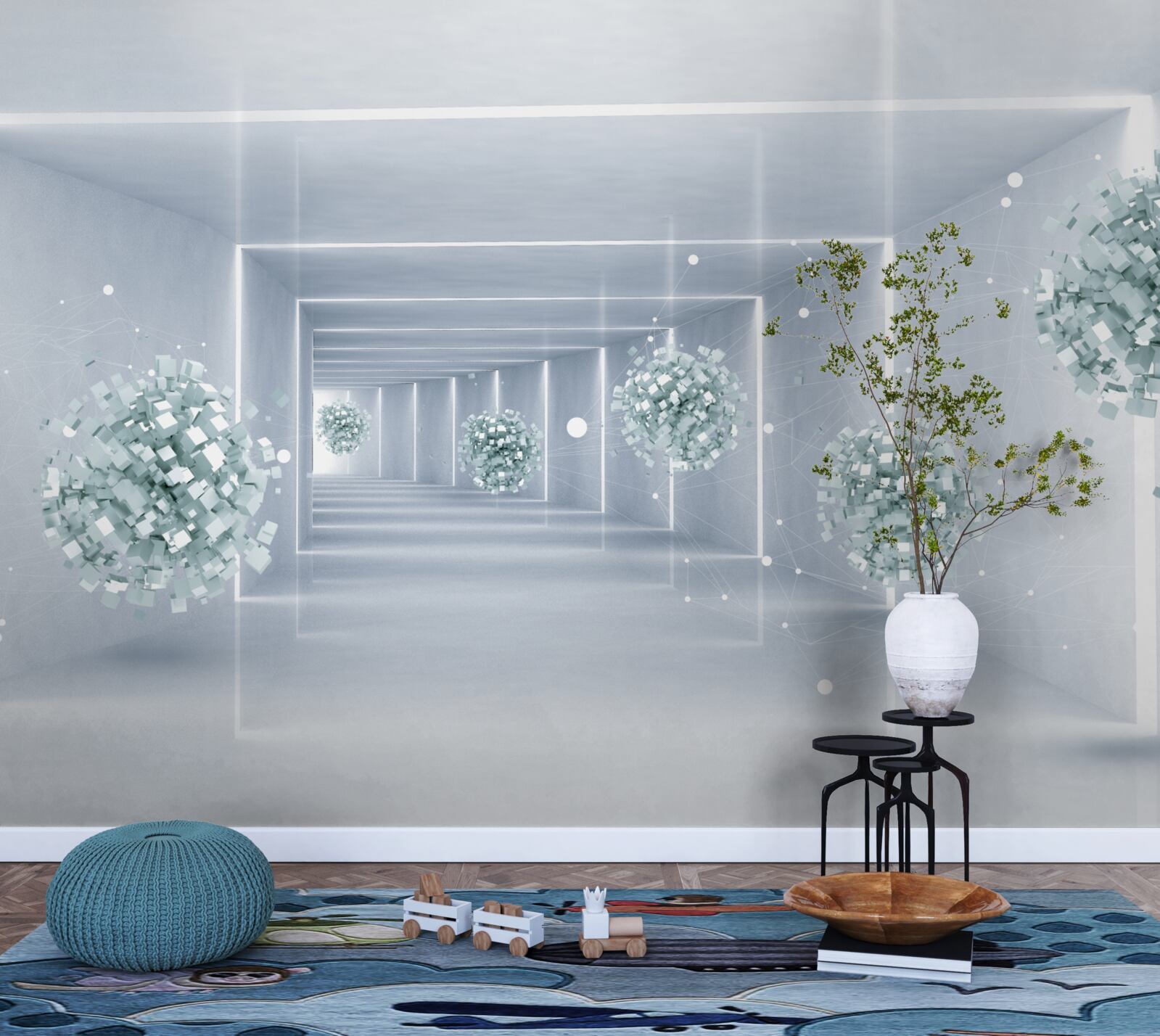 Fotobehang zicht op de tunnel en de bollen die zich in de verte uitstrekken