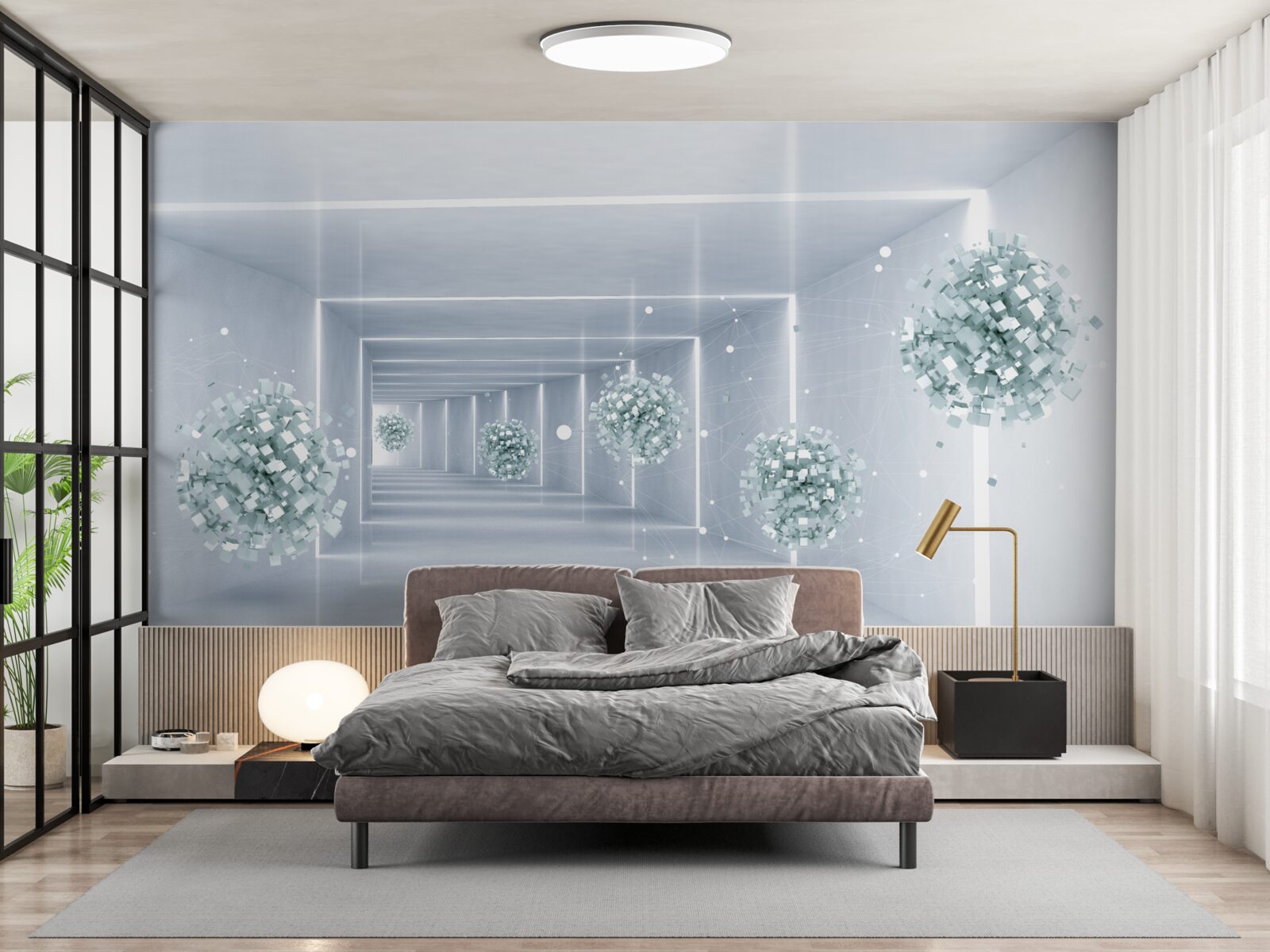 Fotobehang zicht op de tunnel en de bollen die zich in de verte uitstrekken