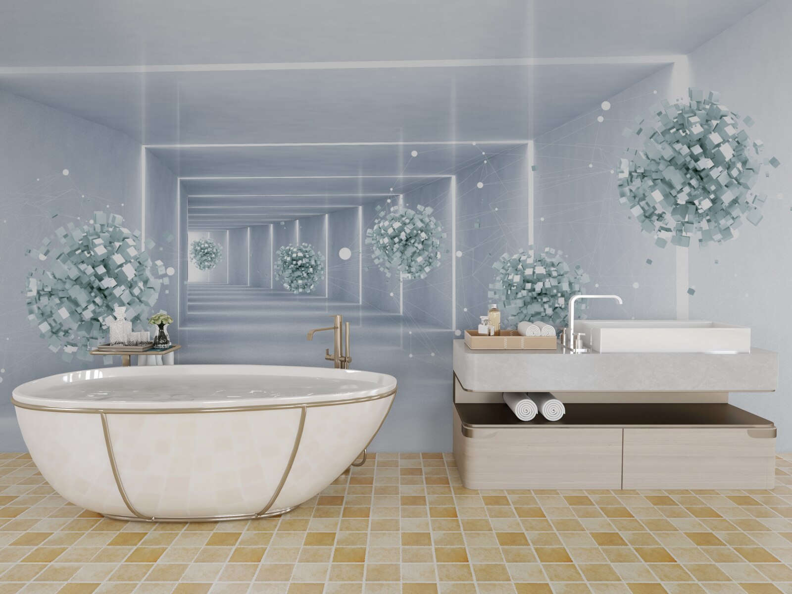 Fotobehang zicht op de tunnel en de bollen die zich in de verte uitstrekken