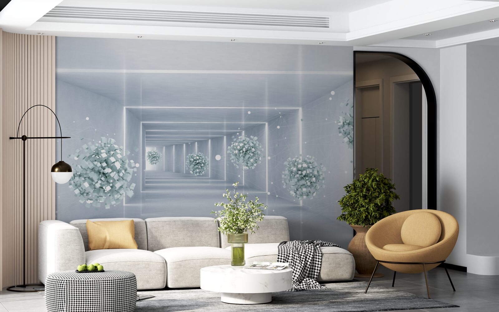 Fotobehang zicht op de tunnel en de bollen die zich in de verte uitstrekken