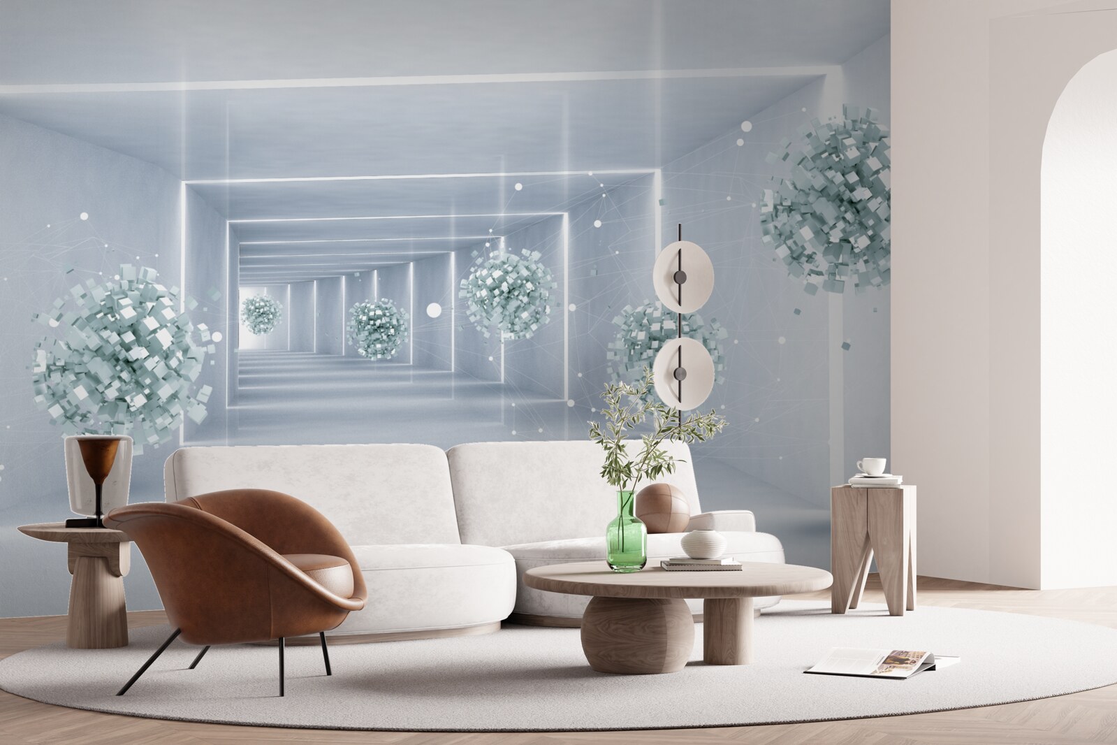 Fotobehang zicht op de tunnel en de bollen die zich in de verte uitstrekken