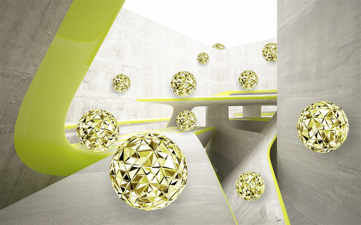 Fotobehang gouden ballen rollen naar beneden