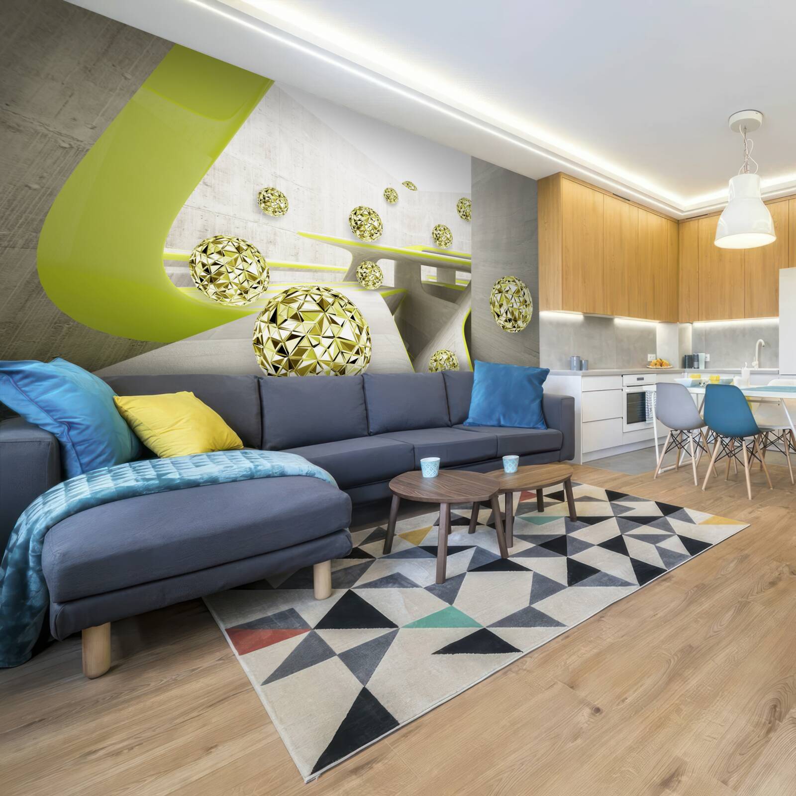 Fotobehang gouden ballen rollen naar beneden