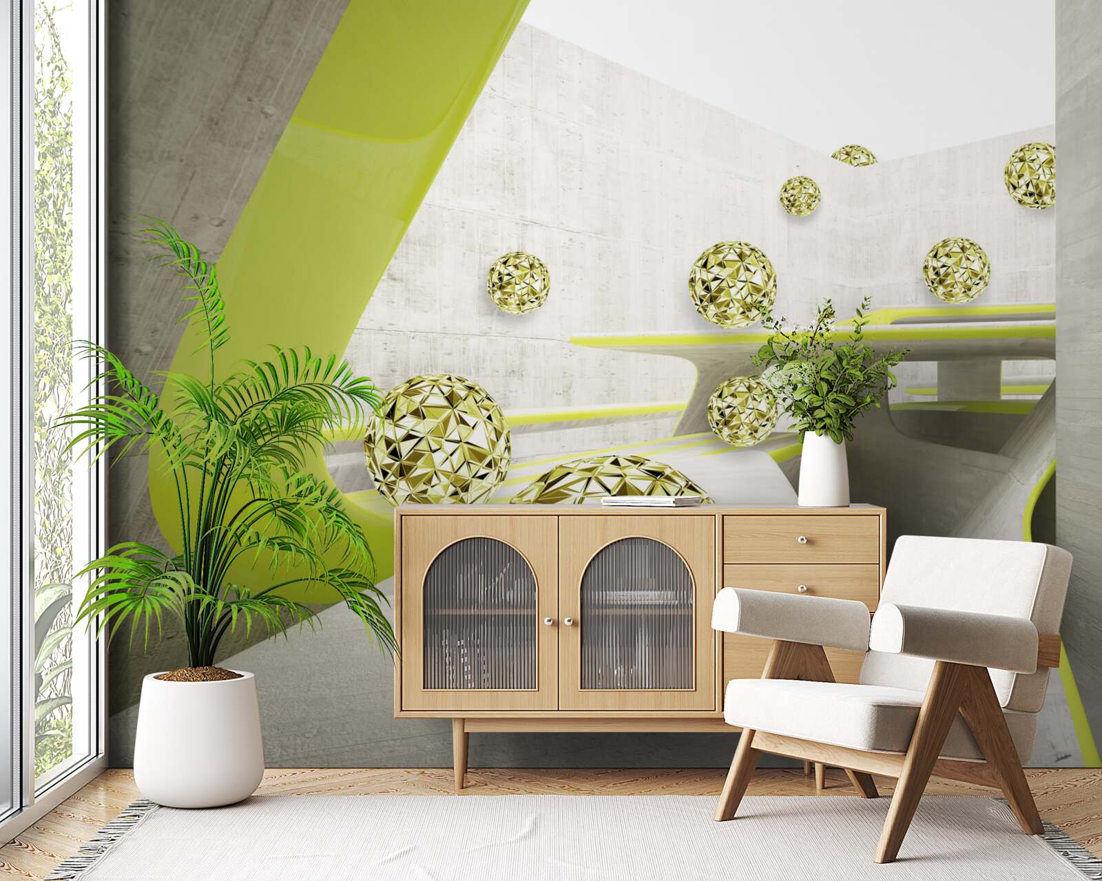 Fotobehang gouden ballen rollen naar beneden