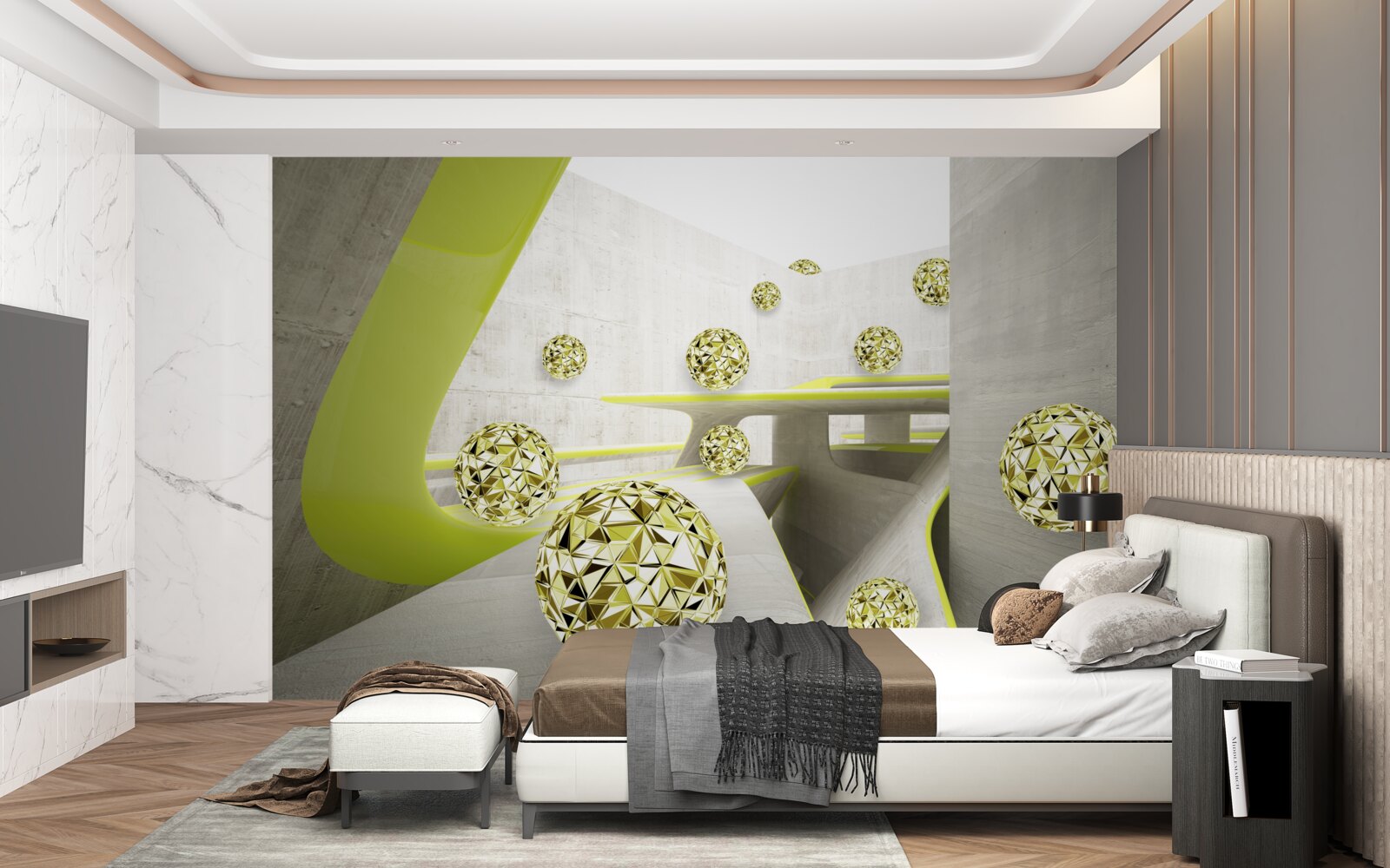 Fotobehang gouden ballen rollen naar beneden