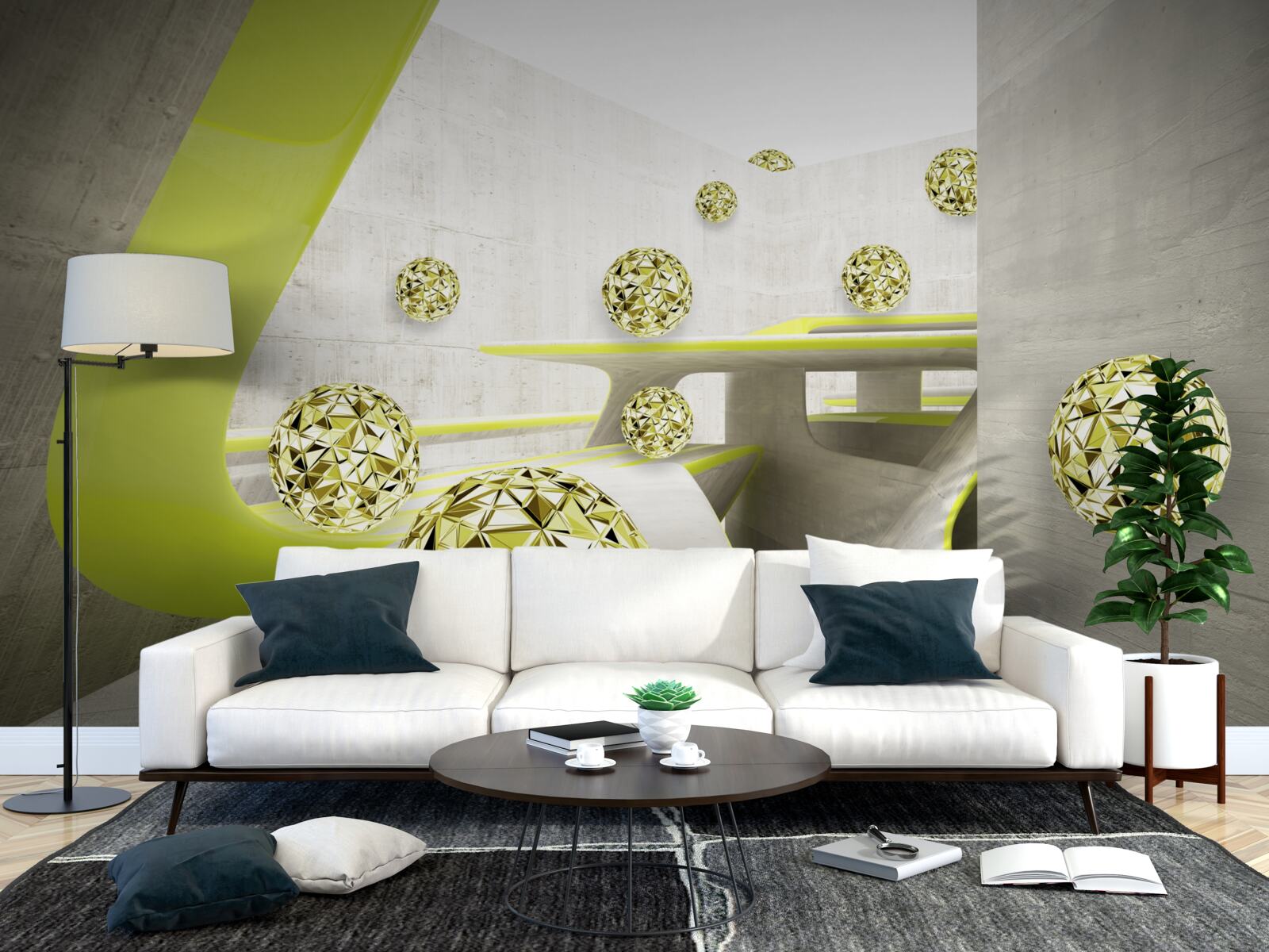 Fotobehang gouden ballen rollen naar beneden