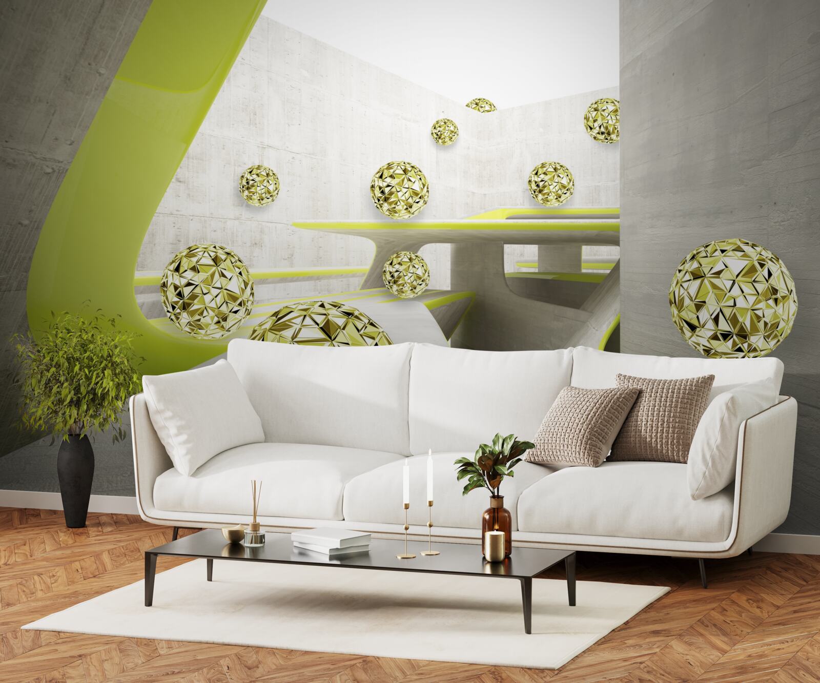 Fotobehang gouden ballen rollen naar beneden